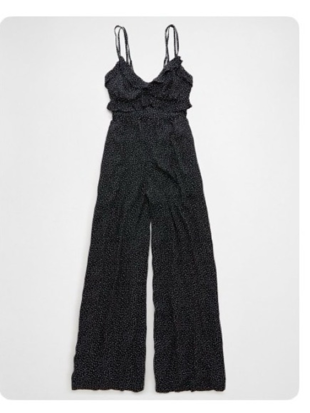 Women's AE Black Polka Dot Wide-Leg Sleeveless Jumpsuit